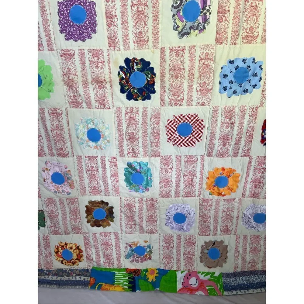 Vintage Handmade Flower Power Quilt
